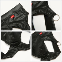 2PK Sexy Gay Mens Underwear Faux Leather Low-rise Cut-out Briefs Underpants MJ2317 - Thumbnail 8