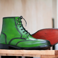 Handmade Ankle High Green Genuine Leather Boot, Men's Formal Boot - Thumbnail 2