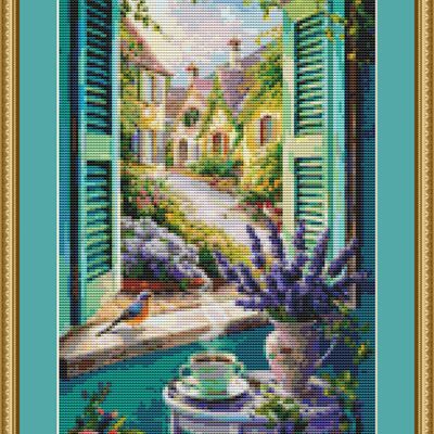 Bird at the window cross stitch pattern