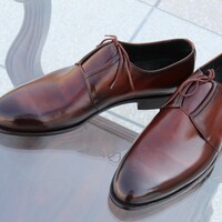 Crafted Leather Dark Brown Leather Classic and Simple Dress Lace up Shoes - Thumbnail 2