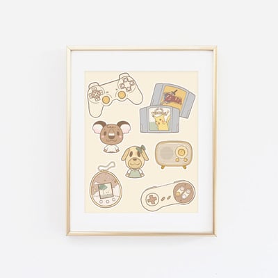 Cozy gaming supplies in cream b collage print - Thumbnail 1