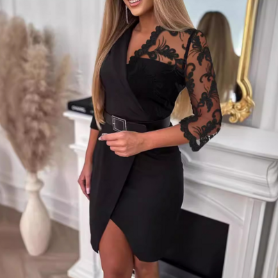 Long sleeved fashion sexy v-neck dress