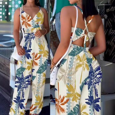 Women's printed sling sleeveless jumpsuit