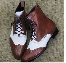 Handmade Ankle High Boot, Criss Cross Lace Up Wing Tip Brogue Boot For Men's