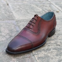 Crafted Leather Dark Brown Leather Oxford Lace up Dress Shoes - Thumbnail 1