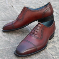 Crafted Leather Dark Brown Leather Oxford Lace up Dress Shoes - Thumbnail 3