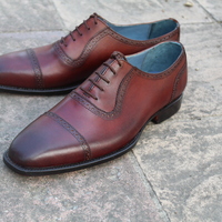 Crafted Leather Dark Brown Leather Oxford Lace up Dress Shoes - Thumbnail 5