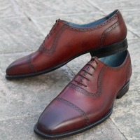 Crafted Leather Dark Brown Leather Oxford Lace up Dress Shoes - Thumbnail 6
