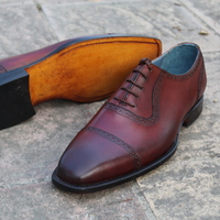 Crafted Leather Dark Brown Leather Oxford Lace up Dress Shoes - Thumbnail 8