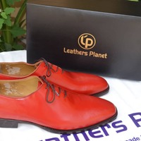 Crafted Leather Red Oxford Lace up Dress Formal Shoes For Men - Thumbnail 1