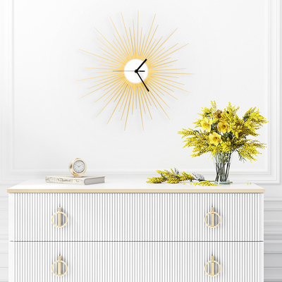 The Big Bang - stylish wooden wall clock with glistening golden paint