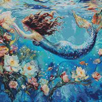 Mermaid Swimming Cross Stitch Pattern - Thumbnail 1