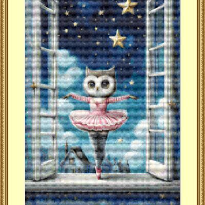 Pink ballerina owl cross stitch pattern