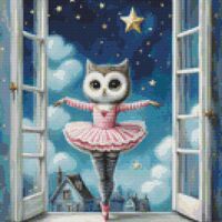 Pink Ballerina Owl Cross Stitch Pattern - Thumbnail 1