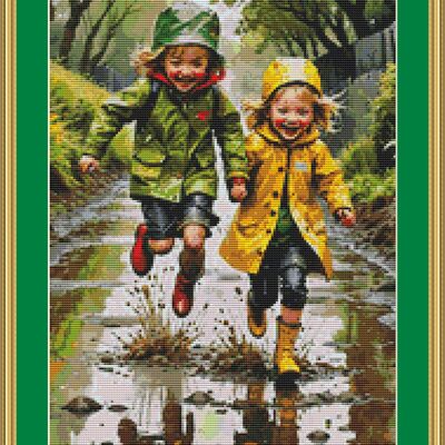 Puddle jumping cross stitch pattern