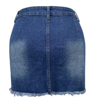 Solid Color Breasted Denim Tight Fitting Hip Wrap Skirt - Thumbnail 4
