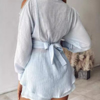 Elegant Blue Two Piece Shorts Set - Thumbnail 1