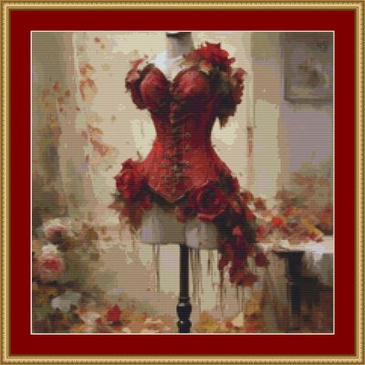 Red corset cross stitch pattern - Thumbnail 1