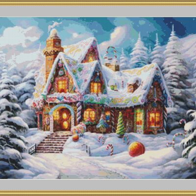 Sweet gingerbread house cross stitch pattern