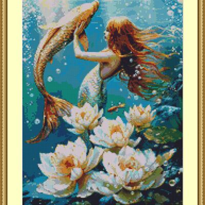 Swimming with a fish cross stitch pattern