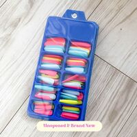 Colorful COFFIN Nail Tip, Press On Nail Pure Color Full Cover Nail, Blue, Pink, & Yellow - Thumbnail 1
