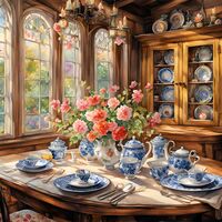 Victorian Dining Room Cross Stitch Pattern - Thumbnail 2