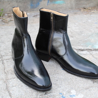 Crafted Leather Bespoke Men Dress Shoes Glassy Black Patent Leather Side Zipper Jodhpur Boot - Thumbnail 1