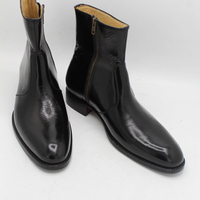 Crafted Leather Bespoke Men Dress Shoes Glassy Black Patent Leather Side Zipper Jodhpur Boot - Thumbnail 8