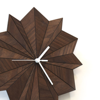 Unique wood wall clock in dark tone - Origami walnut handmade clock - Thumbnail 3