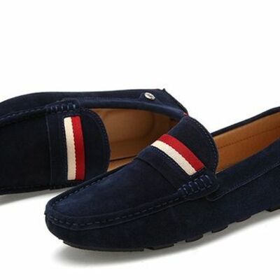 Blue casual leather color pattern slip on shoe loafer