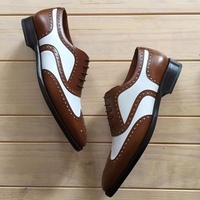 New Men's Handmade Brown White Lace Up Formal Dress Leather Shoes, Wing Tip Shoe - Thumbnail 1