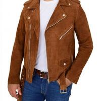 Royal Brown Handmade Brando Zipper Suede Leather Epaulets And Belts Men Fashion - Thumbnail 4