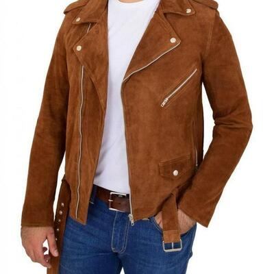 Royal brown handmade brando zipper suede leather epaulets and belts men fashion