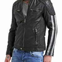 Men's Stylish Genuine Lambskin Motorcycle Bomber Biker Leather Jacket - Thumbnail 4