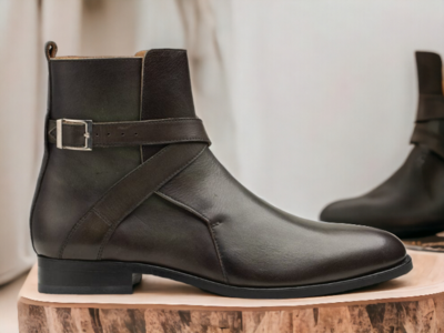 Ankle High Handmade Men's Chocolate Brown Leather Boot, Jodhpurs Boot