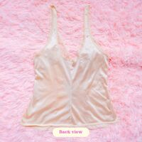 Vintage Coquette Camisole | Beige Satin Nylon Lace Trim Top 80s 90s | Y2k Kasara Bust Pink Cami - Thumbnail 1