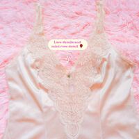 Vintage Coquette Camisole | Beige Satin Nylon Lace Trim Top 80s 90s | Y2k Kasara Bust Pink Cami - Thumbnail 2