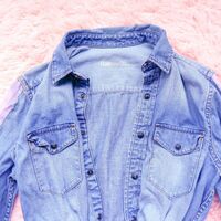 Upcycled Denim Coquette Cropped Jacket | Vintage Reconstructed XS-S | Pink Ribbon Waist Detail - Thumbnail 3