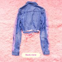 Upcycled Denim Coquette Cropped Jacket | Vintage Reconstructed XS-S | Pink Ribbon Waist Detail - Thumbnail 4