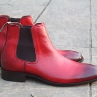 Crafted Leather Classic Men Red Chelsea Dress Boot - Thumbnail 1