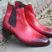 Crafted Leather Classic Men Red Chelsea Dress Boot - Thumbnail 2