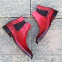 Crafted Leather Classic Men Red Chelsea Dress Boot - Thumbnail 3