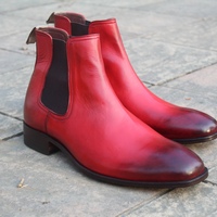 Crafted Leather Classic Men Red Chelsea Dress Boot - Thumbnail 4