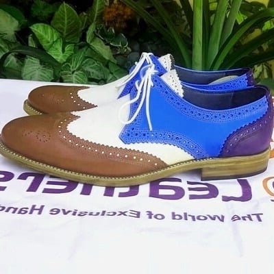 Crafted leather men classic multi color wingtip oxford lace up dress wedding shoes - Thumbnail 5