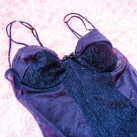 Vintage Dark Black Romantic Bodysuit | Gothic Alt Goth Women's Lingerie - Thumbnail 1