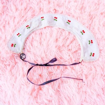 Handmade detachable white collar with cherry embroidered print | victorian, cottagecore, boho fashion accessory