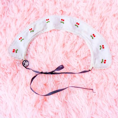 Handmade Detachable White Collar with Cherry Embroidered Print | Victorian, Cottagecore, Boho Fashion Accessory