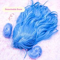 Short Wavy Pastel Light Blue Aqua Wig with Detachable Buns | Girl Cosplay Party Show Synthetic Wig | Erio Yoshino Anime - Thumbnail 1