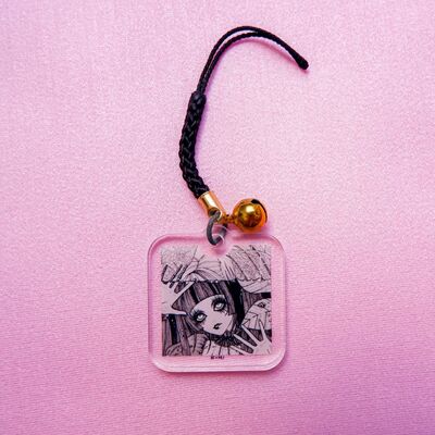 Yoh monochrome official goth girl phone charm with bell | japanese art anima manga - Thumbnail 2