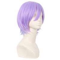 MapofBeauty Purlple 12 Inch Anime Cosplay Short Curly Synthetic Wig | Side Bangs | Gray Blue/Light Purple | Party Halloween - Thumbnail 1